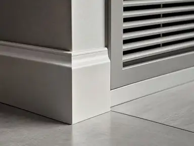 Skirting, floor junction and wall vent detailed clean under hard raking light