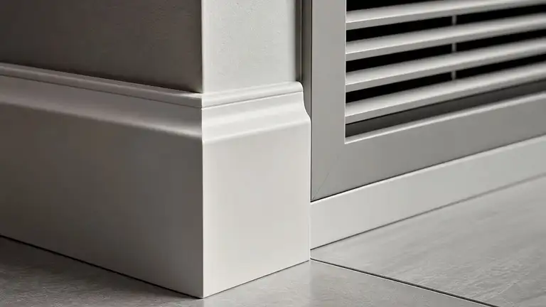 Skirting, floor junction and wall vent detailed clean under hard raking light