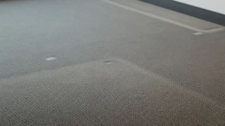 Furniture ghost marks in the carpet of an emptied office suite, part already cleaned