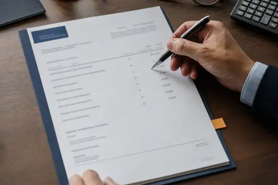 Printed cleaning scope and proposal laid out on a conference table for review