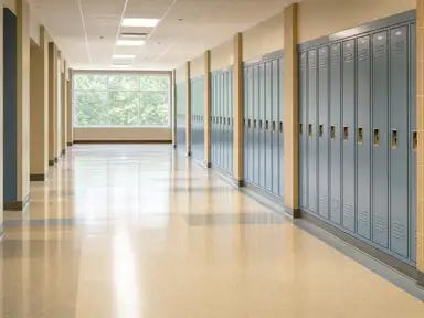 School corridor lined with lockers