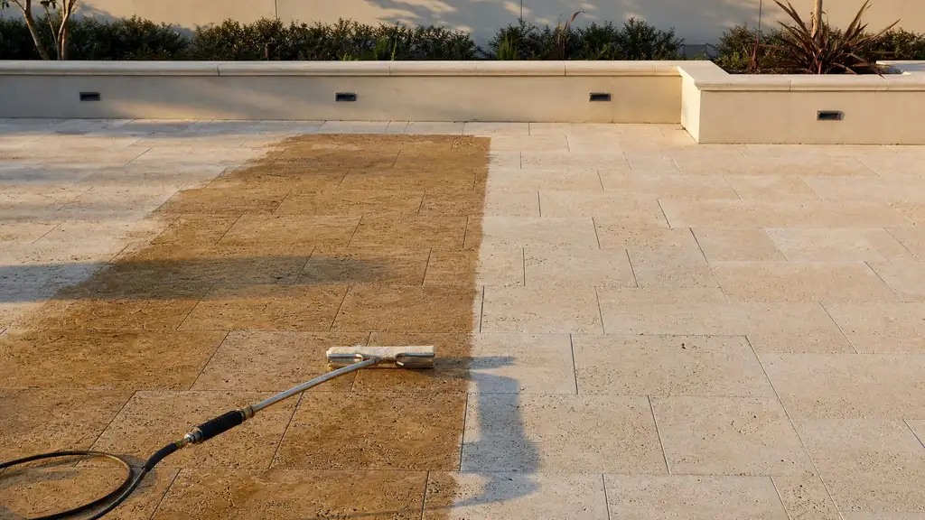 Sealed paver edge holding a wet-look sheen with joints stabilized and no clouding